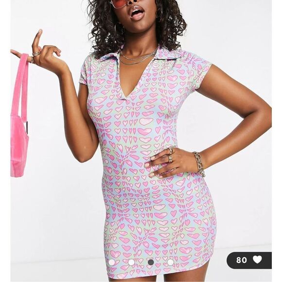 ASYOU polo mini dress in heart print size 8 NWOT - Picture 1 of 12